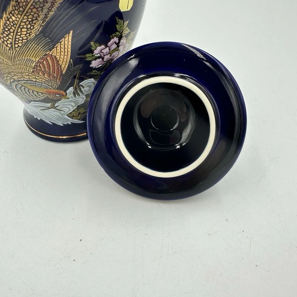 Vintage‎ Yamaji Japan Cobalt Blue Lidded Jar Gold Pheasant 8